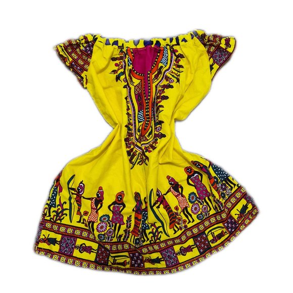 Juneteenth Custom Children's Grow with Me Multi-wear Yellow Dashiki Dress/Shirt - Picture 1 of 8
